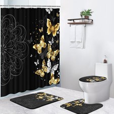Bathroom Sets with Shower Curtain and Rugs Set of 4 Butterfly Floral