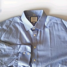 Charles Tyrwhitt Dress Shirt Blue Herringbone Non Iron Classic Fit