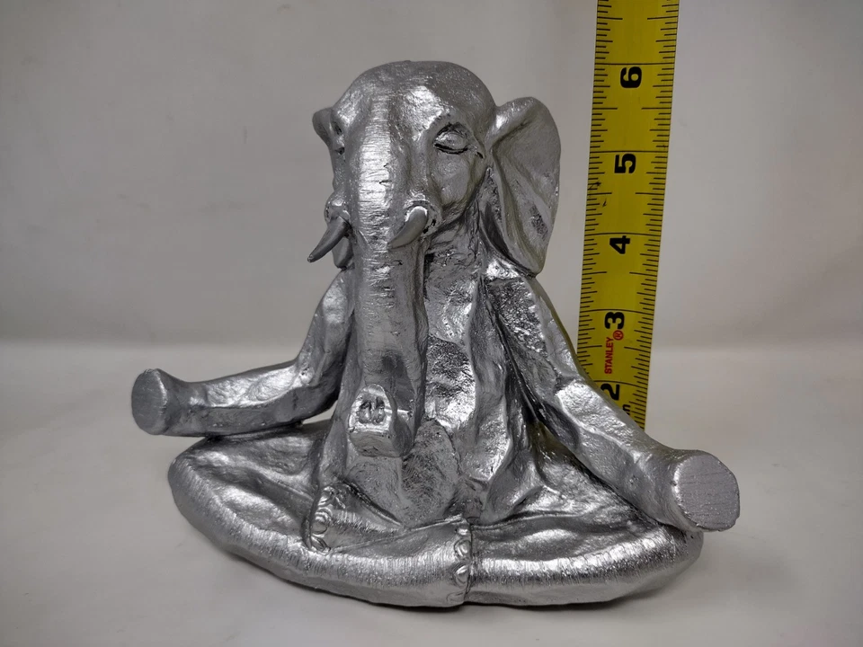 Elefante Acabado Plata Resina Decoración Zen Yoga Loto Meditación Serenidad 6 Pulgadas Foto 2 de 4