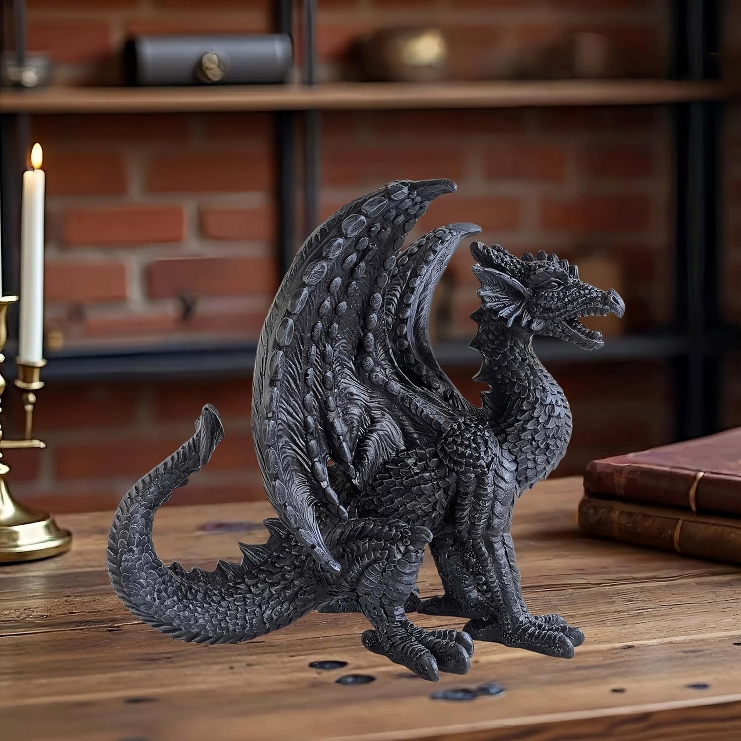Gothic-Themed Dark Dragon Statue Figurine 8'' Long Majestic Dragon Medieval Myth