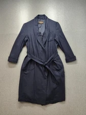 Paul Stuart Robe Men Large Blue Houndstooth Belted Long Lounge Lined Housecoat