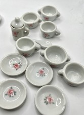 Porcelain Mini Collectibles Tea Set Pink Flowers 12 Pieces