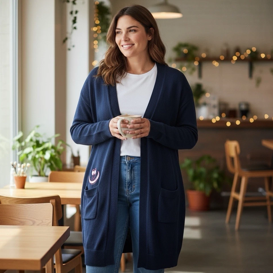 Torrid Size 5X Navy Blue Disney Alice In Wonderland Cardigan With Hood Sweater - Image 2 of 4
