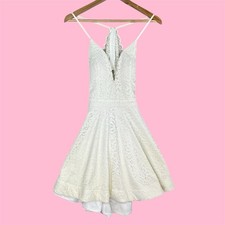 Windsor White Lace Babydoll Mini Dress V Neck Ivory Size M Coquette Angelcore 