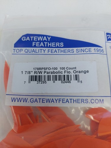 100 Pack Gateway Feathers 1 7/8" Right Wing: Parabolic Flo. Orange 178RPSFO-100 - Picture 3 of 4