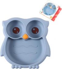 Toddler Suction Plates, Stay Put Divided Baby Plates, Owl Shape BPA-Free 100 Fo