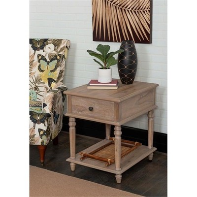 Linon Mavis Side Table with Drawer and Shelf in Rustic Natural Brown Wood