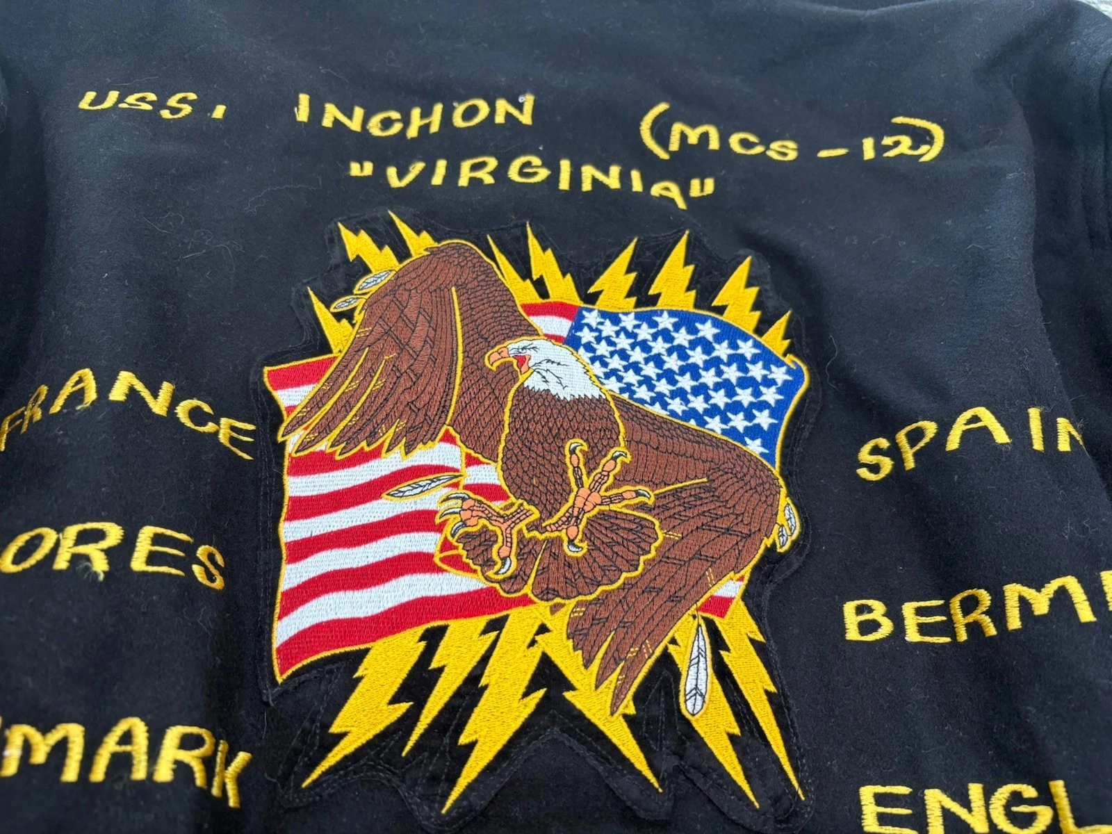 Vintage Wool Bomber Jacket XL 1997 USS INCHON North Atlantic Cruise Awesome Coat image 8