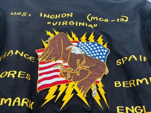 Vintage Wool Bomber Jacket XL 1997 USS INCHON North Atlantic Cruise Awesome Coat image 8