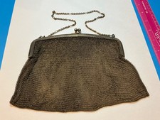 Vintage German Silver Chainmail Purse with Chain Handle. 6  x7  . B3