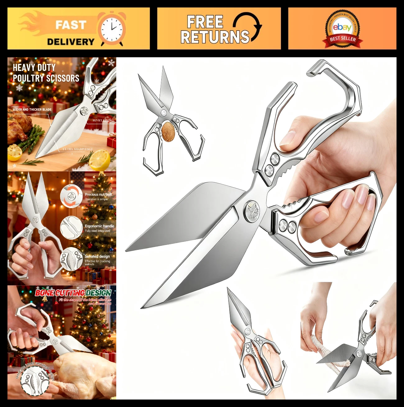 Heavy-Duty Kitchen Shears - Ultra Sharp Stainless Steel Food Scissors for Meat,
Opens in a new windo