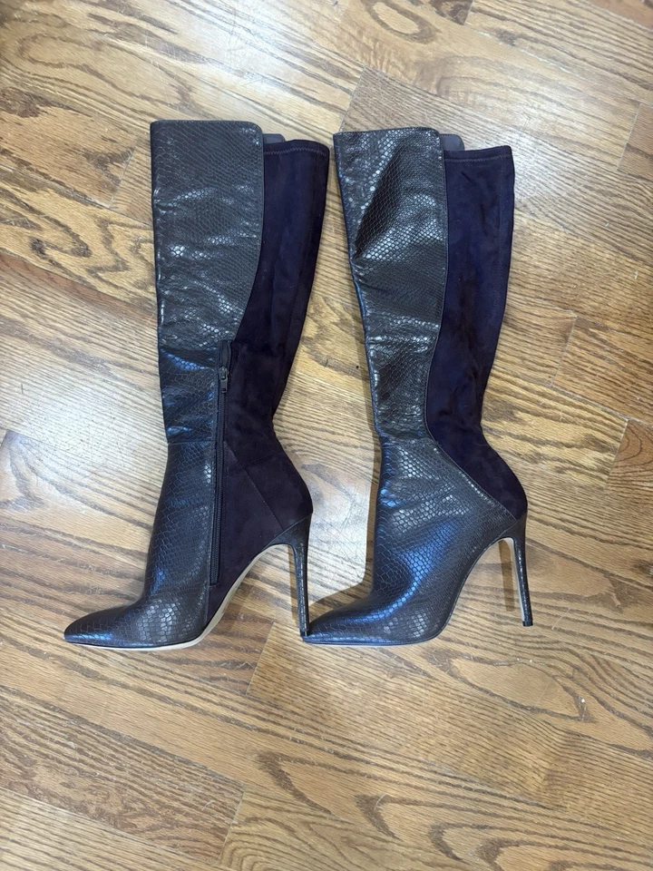 Botas hasta la rodilla ALDO Sophialaan marrón chocolate gamuza/cuero punta puntiaguda - 9 Foto 4 de 4