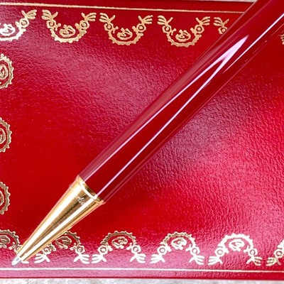 Vintage Cartier Ballpoint Pen Bordeaux Lacquer Gold Finish with