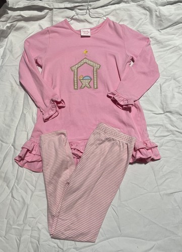 Stitchy Fish Girls Size 7 Pink Outfit Top Leggings Christmas Nativity Ruffle