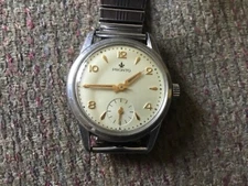 Vintage 1940s Pronto 24 hr Dial Watch Stainless Steel Incabloc Waterproof