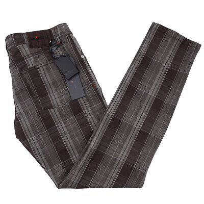 Kiton Brown and Gray Check Natural Stretch Wool 5-Pocket Pants 42 Jeans
