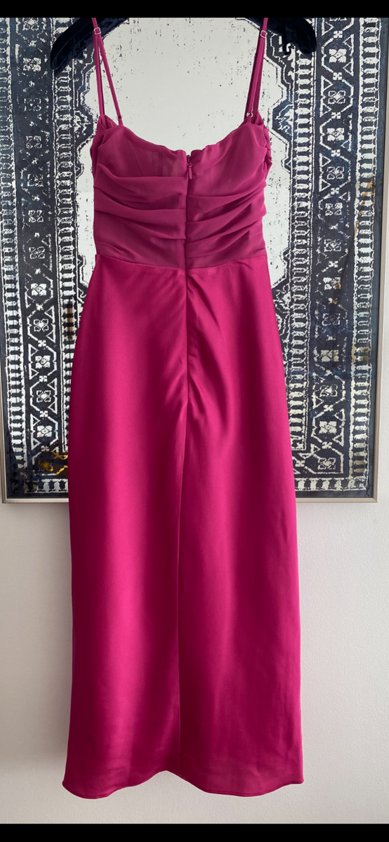New Women's House of CB Teia Gorgeous Satin Georgette Midi Dress Hot Pink S  | eBay
