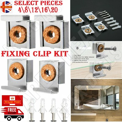 4\8\12\20 ungerahmter rahmenloser Badezimmerspiegel Glas Wandbehang Befestigungsset Clips