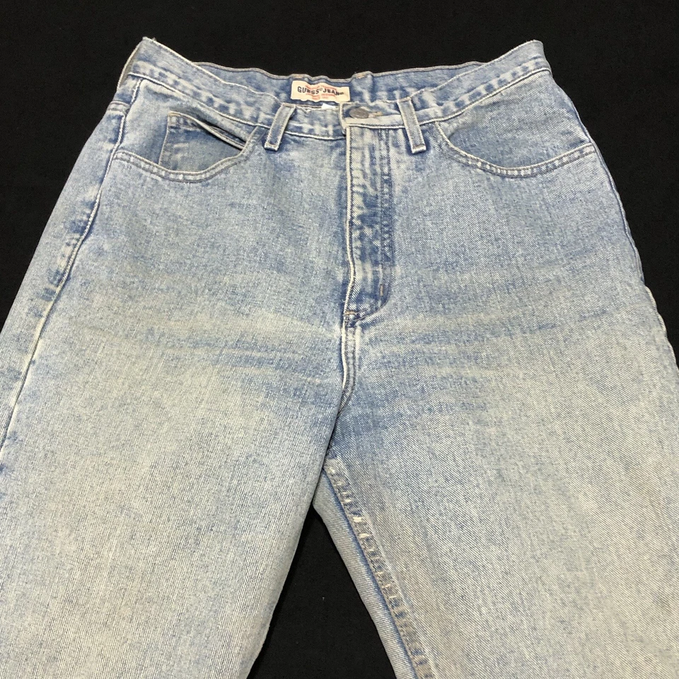 Vintage 90’s Guess Made In USA Straight Jeans Light Wash Denim (28X27) Tagged 31 - Image 2 of 4