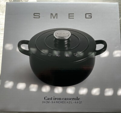 SMEG Gusseisentopf Ø 24 cm Topf NEU & OVP Schwarz rund alle Herdarten