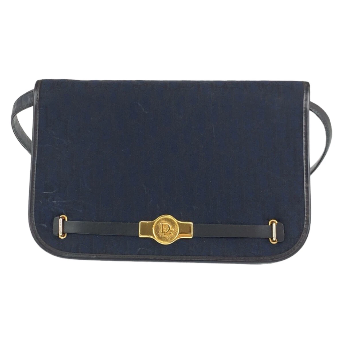 Sac à bandoulière Dior vintage trotteur diagonale marine or quincaillerie toile/cuir