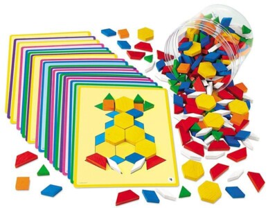 Lakeshore Pattern Blocks Set; Design Cards &  Plastic Pattern Blocks NEW/ SEALED
