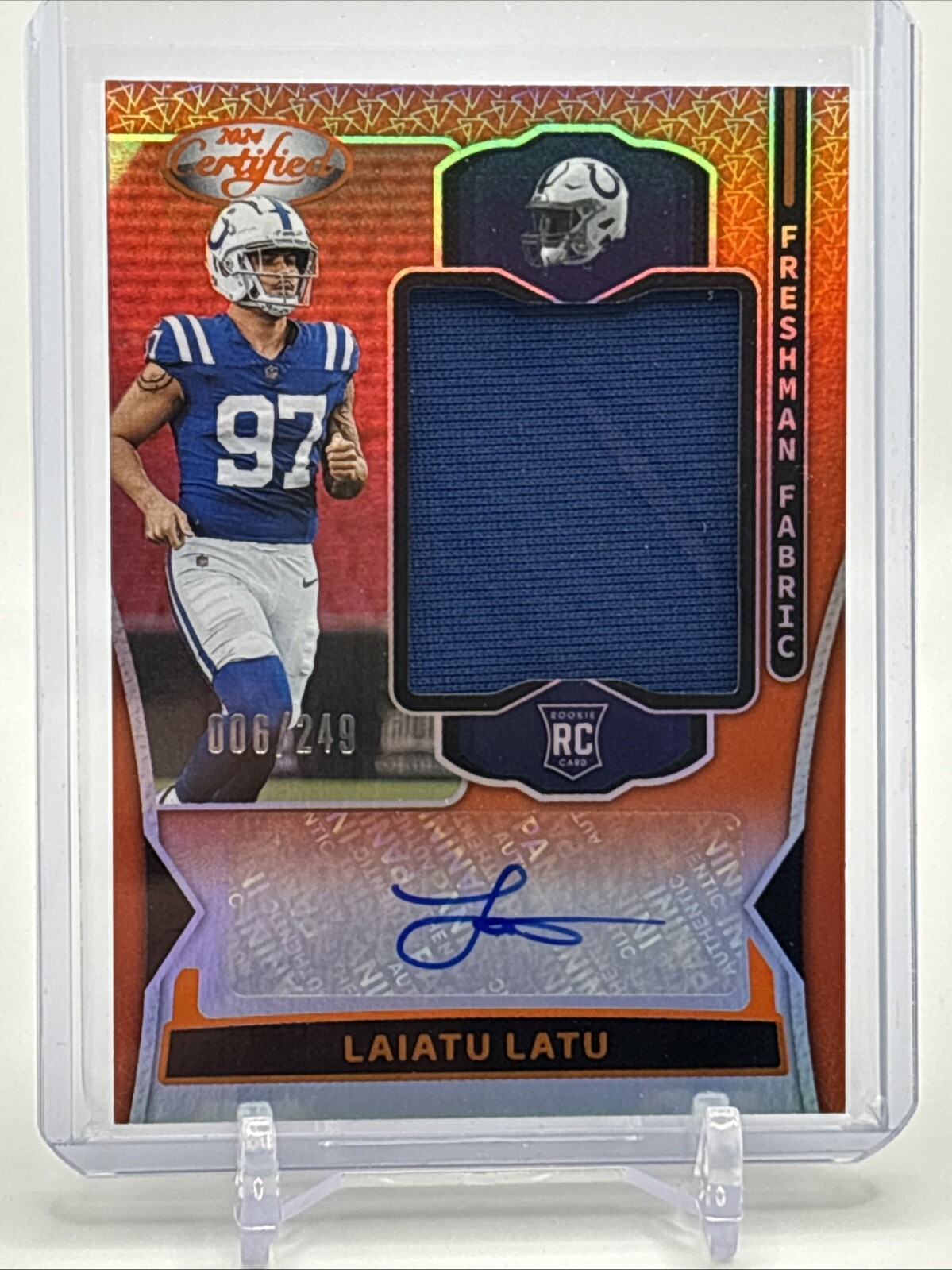 2024 Certified Laiatu Latu RC Freshman Fabric Mirror Signatures Orange /249 SSP