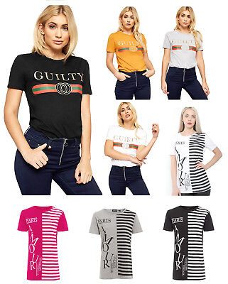 Women Ladies Short Sleeve Guilty Amour Slogan Print Designer Style T Shirt Top Ebay