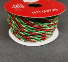 Holiday Time Gift Trim Red Green Gold Twisted Rope Yarn 15ft