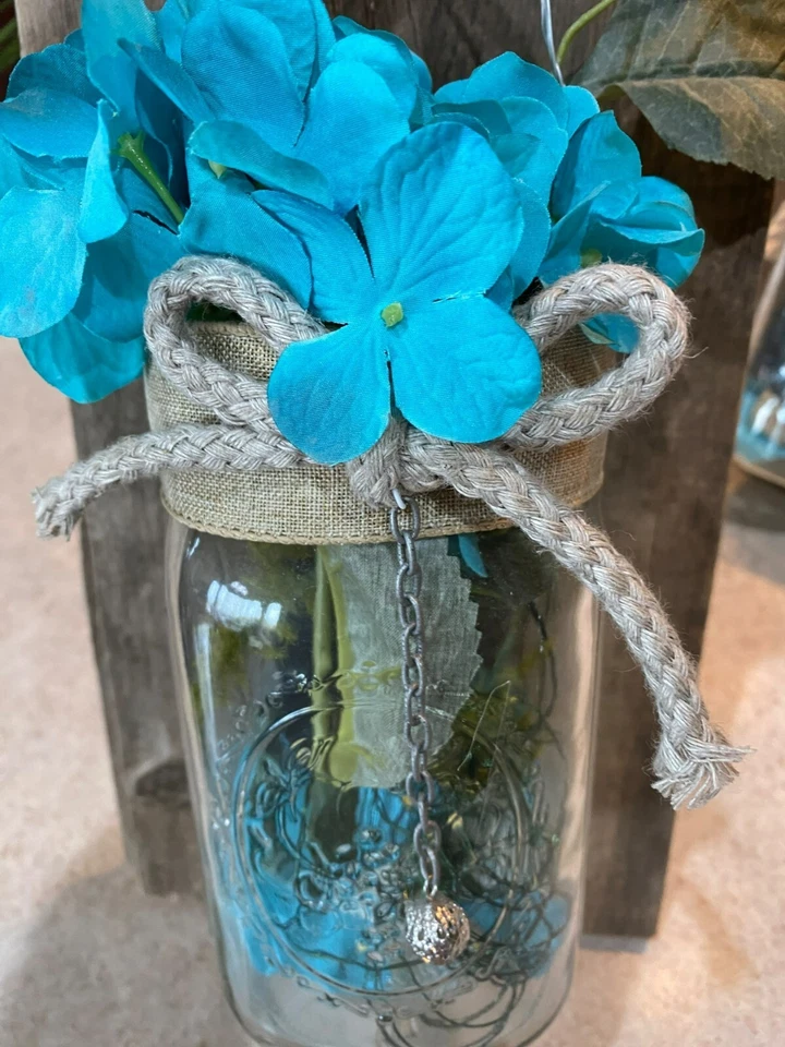 Nautical Mason Jar Lighted Wall Hanging Sconce Set Handmade - Image 3 of 4