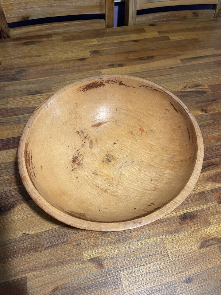 Винтажная круглая деревянная чаша на ножках для теста Munising 12 дюймов с красными шариковыми ножками - Изображение 2 из 4