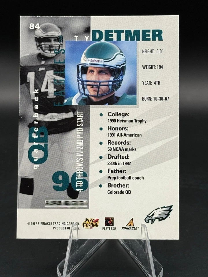 1997 Pinnacle Inside Ty Detmer New York Jets #84 - Image 2 of 2
