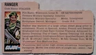 Gi Joe ARAH 1982 1983 Stalker Ranger File Card Filecard