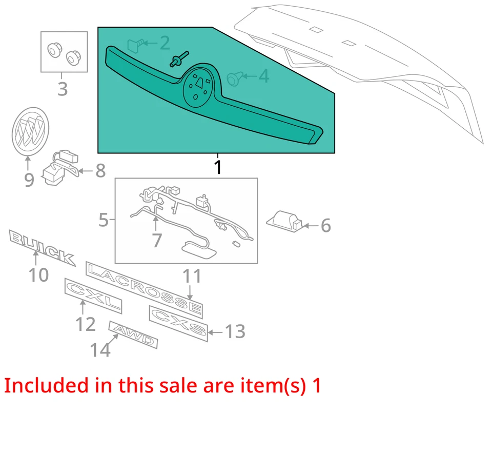 适合 2010 - 2013 年 BUICK LACROSSE Applique 后部 20916297 - 全新原始设备制造商 — 第 3/4 张图片