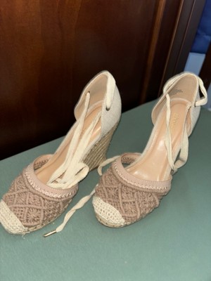 shoedazzle wedge heels. Tan. Lace up tying. Closed toe. 5.5  heel 