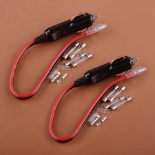 2x 12V Car Cigarette Lighter Male Plug Adapter 16AWG w/ LED Indicator New