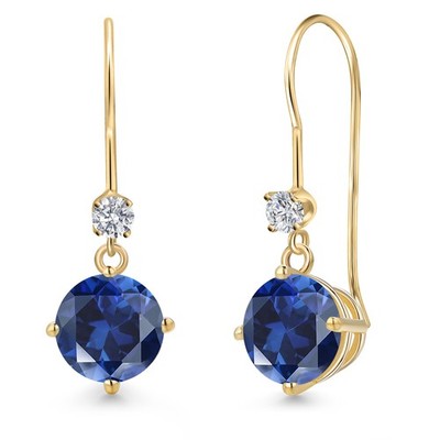 14K Yellow Gold Created Sapphire and Lab Grown Diamond Earrings for Women |
