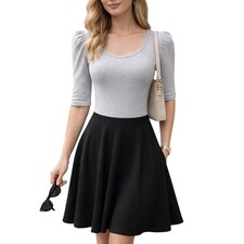 Minimalist Colorblock Scoop Neck 3/4 Sleeve Pullover Fit & Flare Midi Dress XS