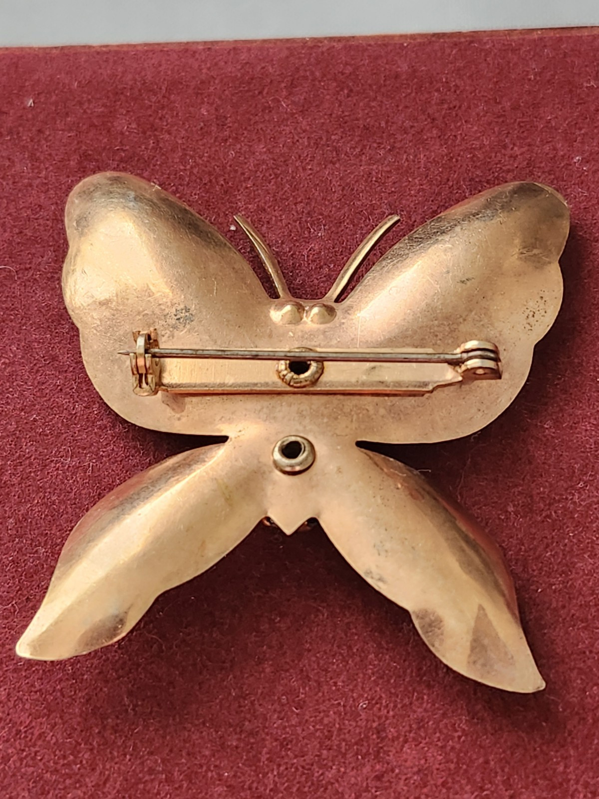 Vintage Solid Cooper Blue Rhinestone Butterfly Br… - image 2