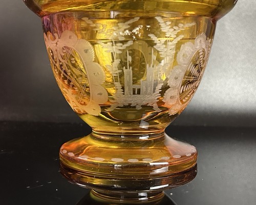 Antique Bohemian Glass Etched Lidded Jar/Candy Dish 7.75”H Amber c19thC - Picture 23 of 24