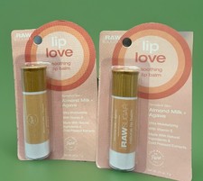 NEW 2 PACK Raw Sugar Lip Love Soothing Balm Sensitive Almond Milk  Agave .25 oz