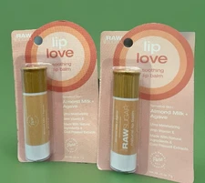 NEW 2 PACK Raw Sugar Lip Love Soothing Balm Sensitive Almond Milk + Agave .25 oz