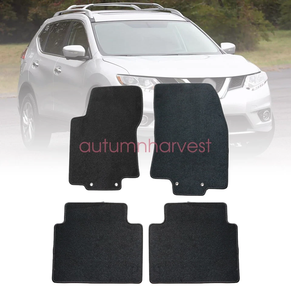 2014-2020 Fits Nissan Rogue Front & Rear Row Floor Mats Carpet Velour Black 4Pcs - Imagem 2 de 4