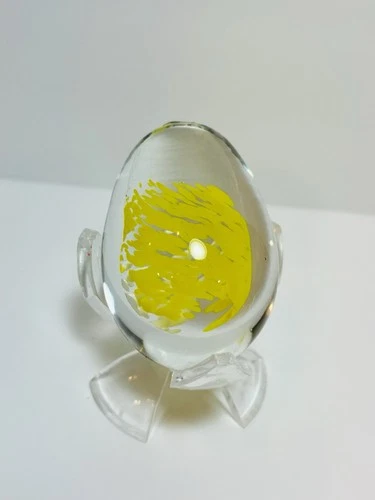 Beautiful HTF Blenko Glass Egg With Yellow Frit