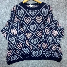 Vintage Classic Essentials Sweater Womens 24W Hearts 80s Pastel Soft Girl Kawaii