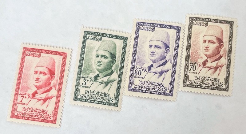 4 Moroccan stamps (1951-60）featuring Mohammed V (S. M. Mohamed V)