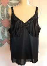 VINTAGE 'LOVABLE' NYLON SZ 42 BLACK CAMI CHEMISE CAMISOLE W/ LACE TRIM USA EXC.