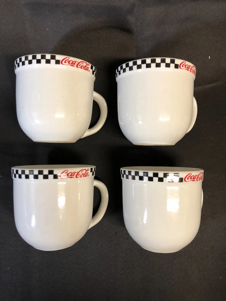 Set of 4 Gibson Black Checkered Coca-Cola 12 oz. Coffee Mugs, Pre-Owned - Image 3 of 4