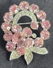 Vtg. Signed Eisenberg 1 1/2"  Brooch Pink/clear Ice Rhinestones Silvertone Rare!