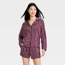 Women's Luxury Collection Satin Notch Collar Long Sleeve Shirt and Shorts Pajama